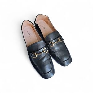 TATA Black Leather Loafers with Gold Buckle